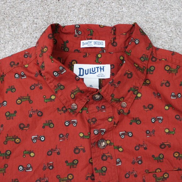Duluth AOP Shirt Mens XL Orange BBQ Relaxed Fit Tractor All Over Print Untucked - Picture 7 of 14